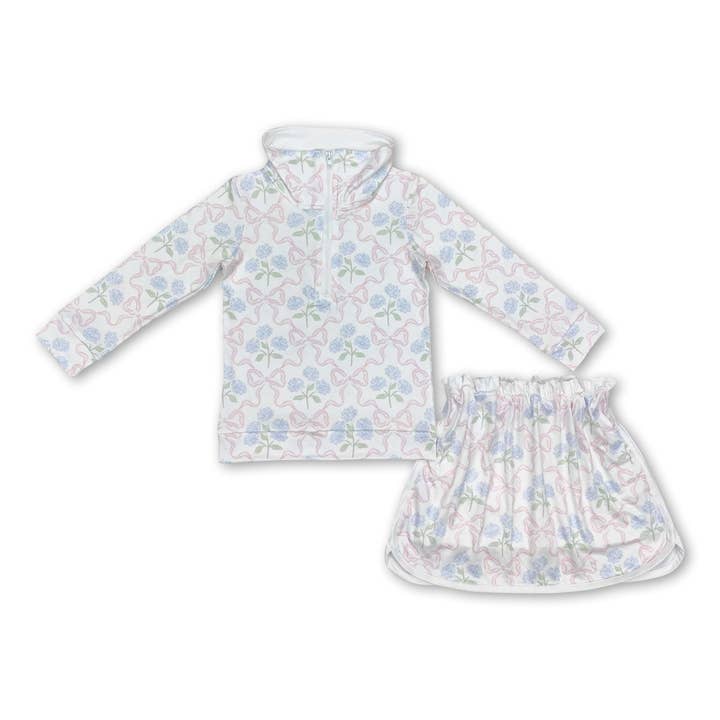 Yawoo Garments - Wholesale Top & Skirt Set - Kids - Pink bow floral pullover skirt kids girls clothing set