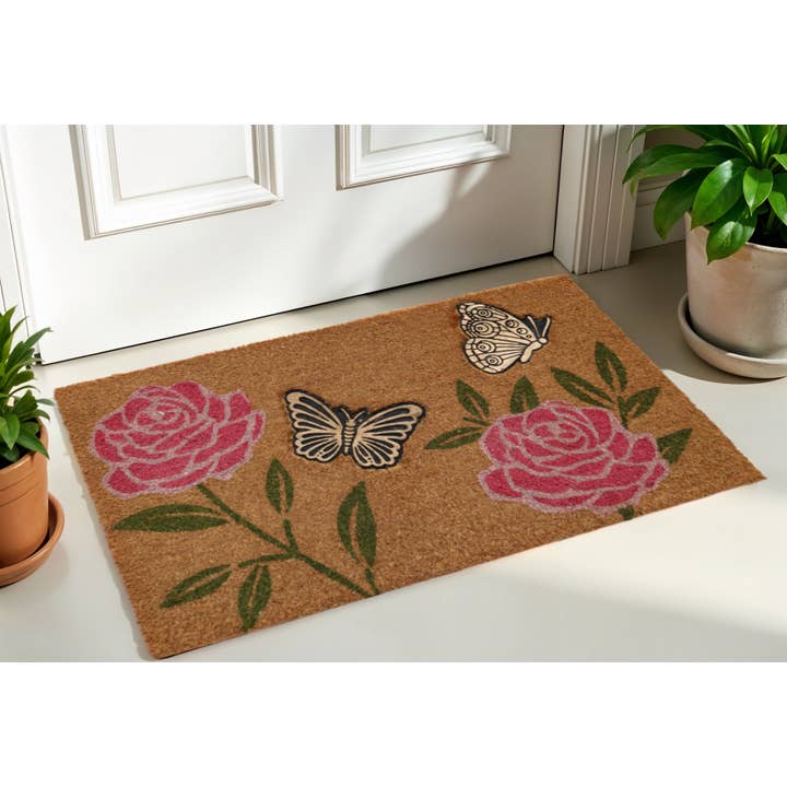 HomeRoots – wholesale Dörrmatta – 18" X 30" Beige och Rosa Kokosblomma Utomhus Dörrmatta