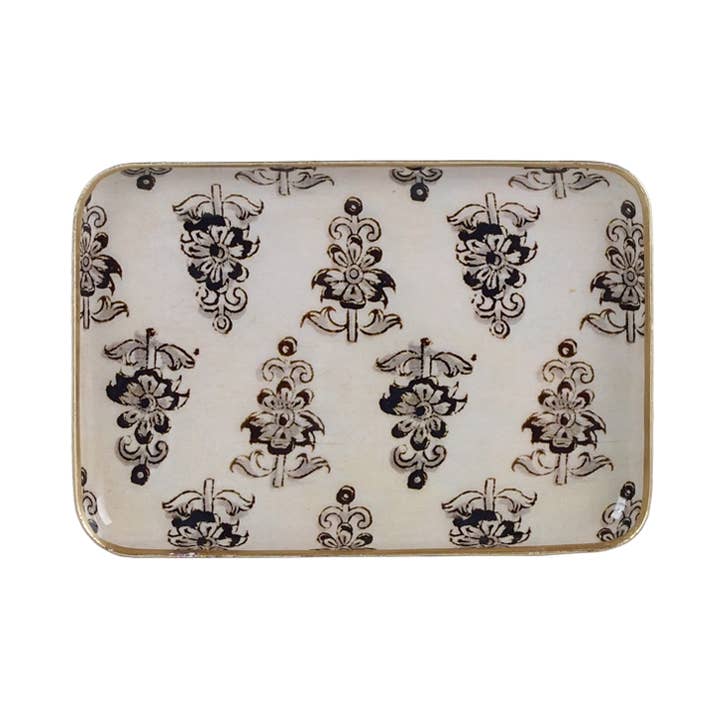 Emaljerad metallbricka Hoya 10x15, gyllene kant för wholesale av Maison Lilo