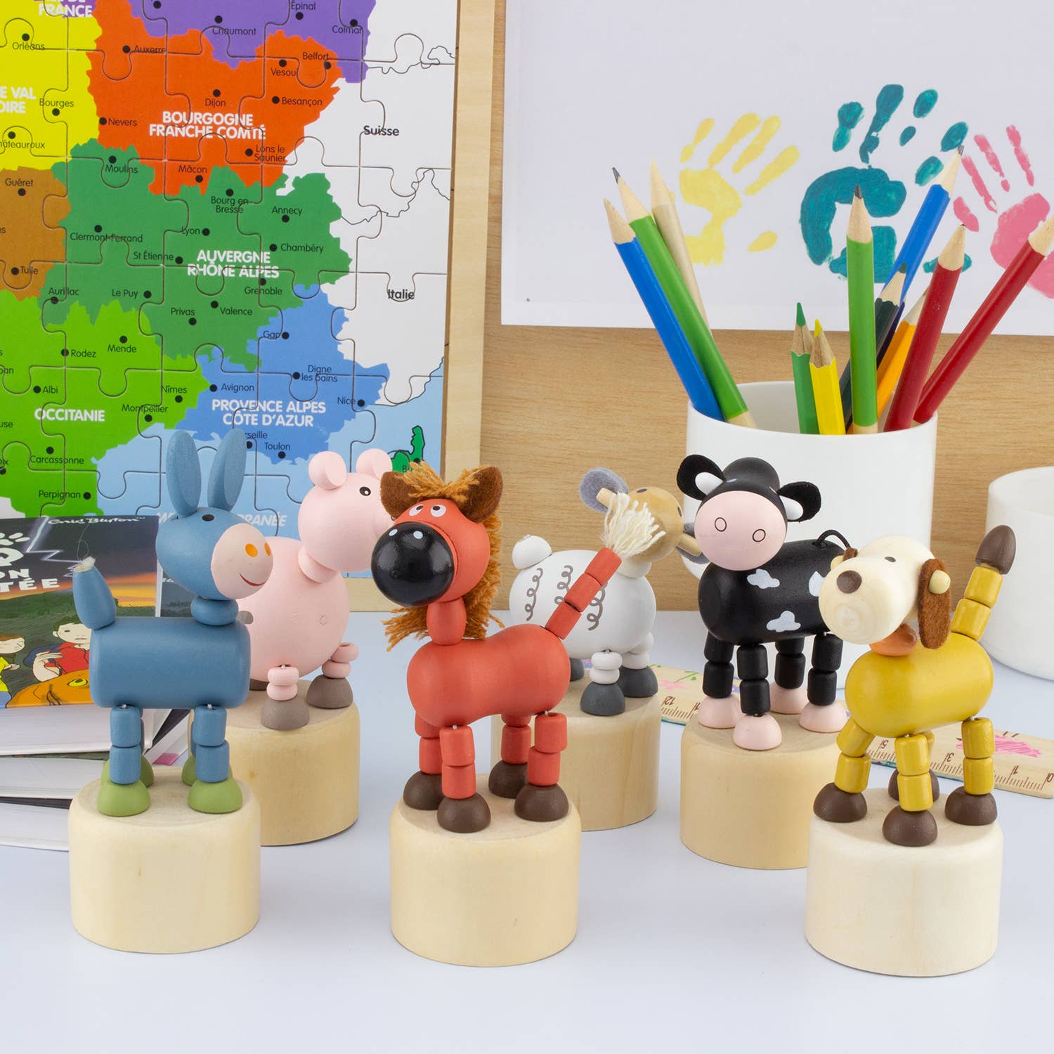 Ulysse Couleurs d'Enfance – wholesale Träleksak - Barn – WAKOUWA: bondgårdsdjur (set med 12)1