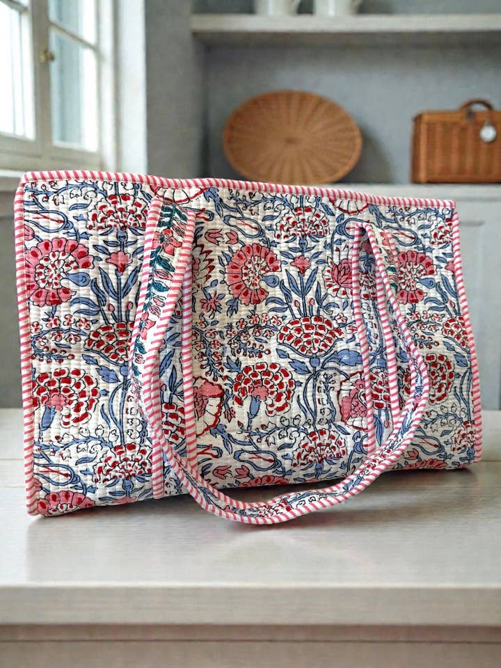 Millie Blue and Pink Floral Tote Bag for wholesale by Nash Grey