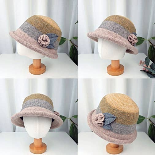 Comfortarians – Großhandel Bucket Hat – Damen – Verstellbarer Beutelhut für Damen, Wolle, Farbblock, FW2