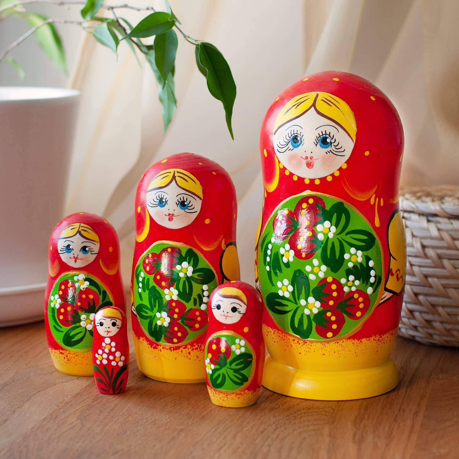 GSZ corporation DBA Gabriella's Gifts - Wholesale Doll - Kids - Red Yellow Strawberry Floral Nesting Dolls Set, 5 Pcs/6"3