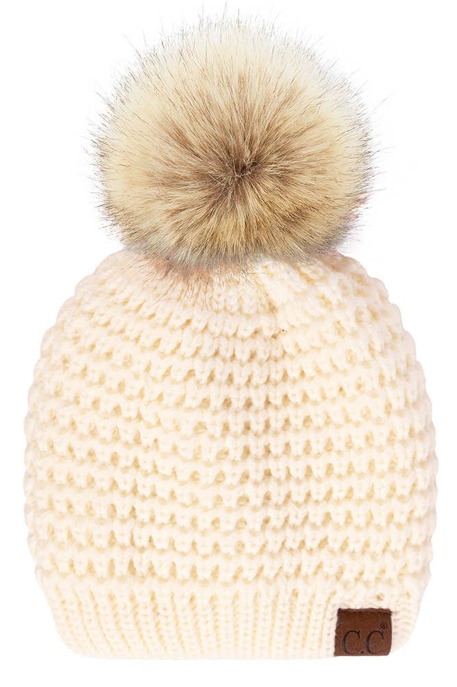 Hana - Wholesale Beanie - Women's - C.C Waffle Stitch Pattern Pom Beanie4