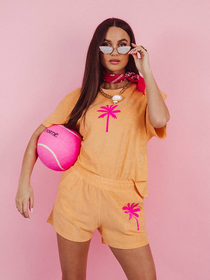 Conjunto de Veludo Palmtree Neon Pink | NOTA: Prazo de entrega 5-6 dias úteis por atacado de PINNED by K