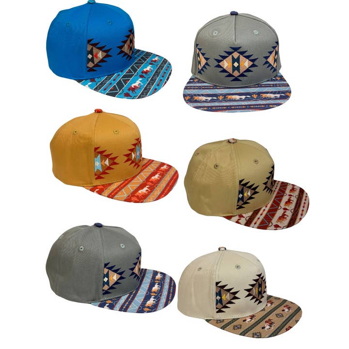 El Paso Saddleblanket - Wholesale Flat Brim Cap - Unisex - Southwest EmbroideRed "Geo Horse" Snapback Hats
