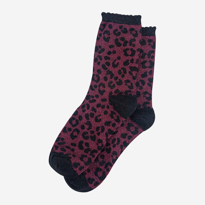 Sock Talk – wholesale Socks – Women's – Women's Berry Leopard Print Glitter Socks2