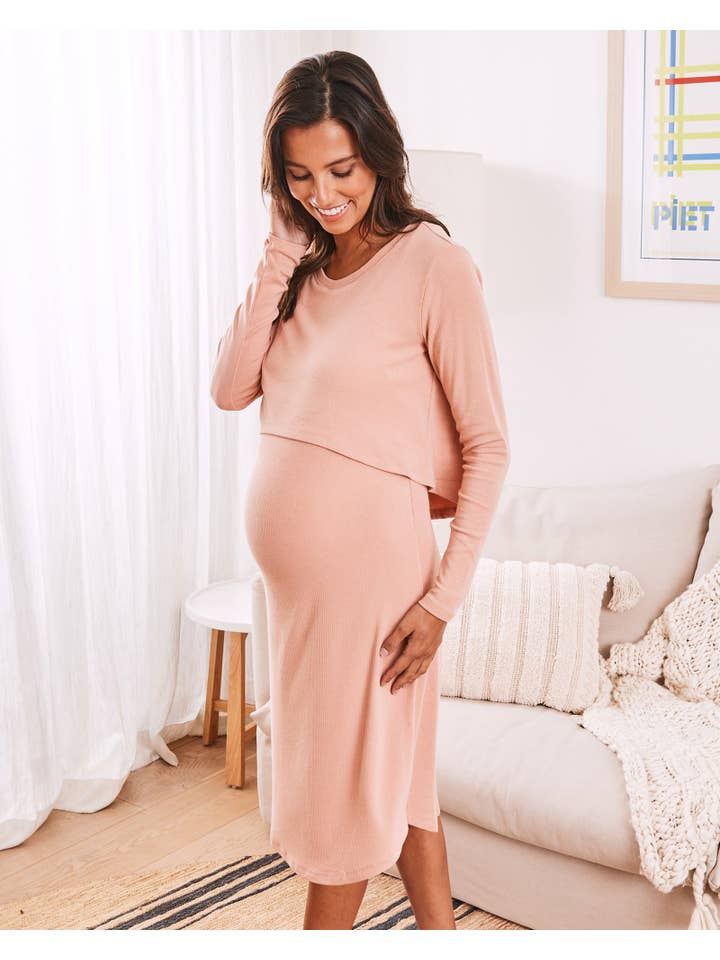 2-Piece Leah Maternity Loungewear/ Sleepwear Set - Dusty Pink for wholesale on Faire3