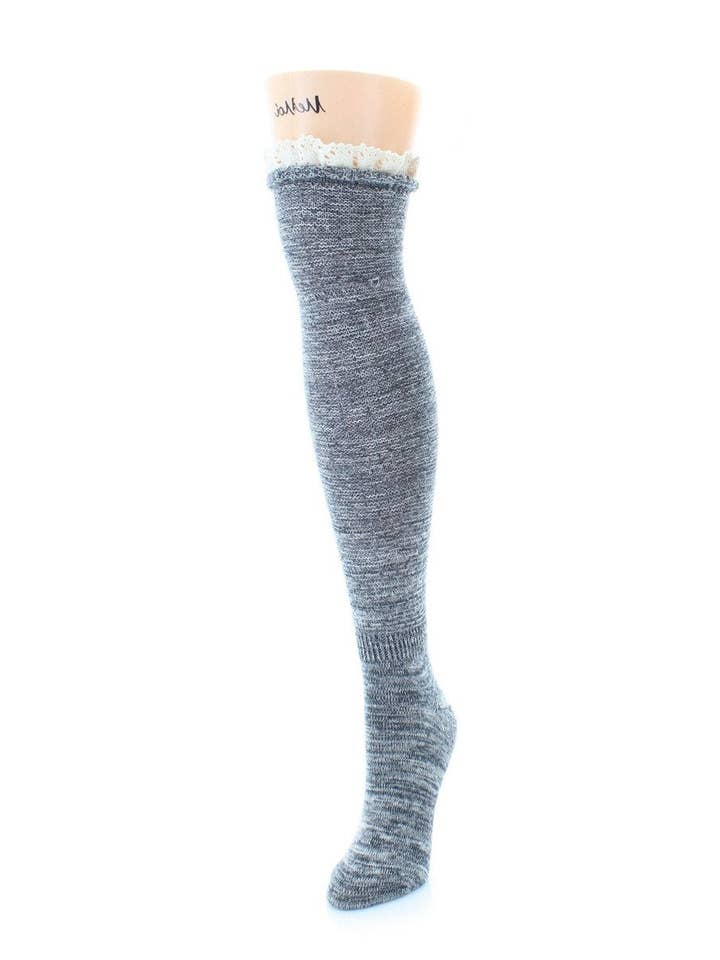 Black MeMoi Pop Out Lace Over The Knee Warm Socks for wholesale on Faire0