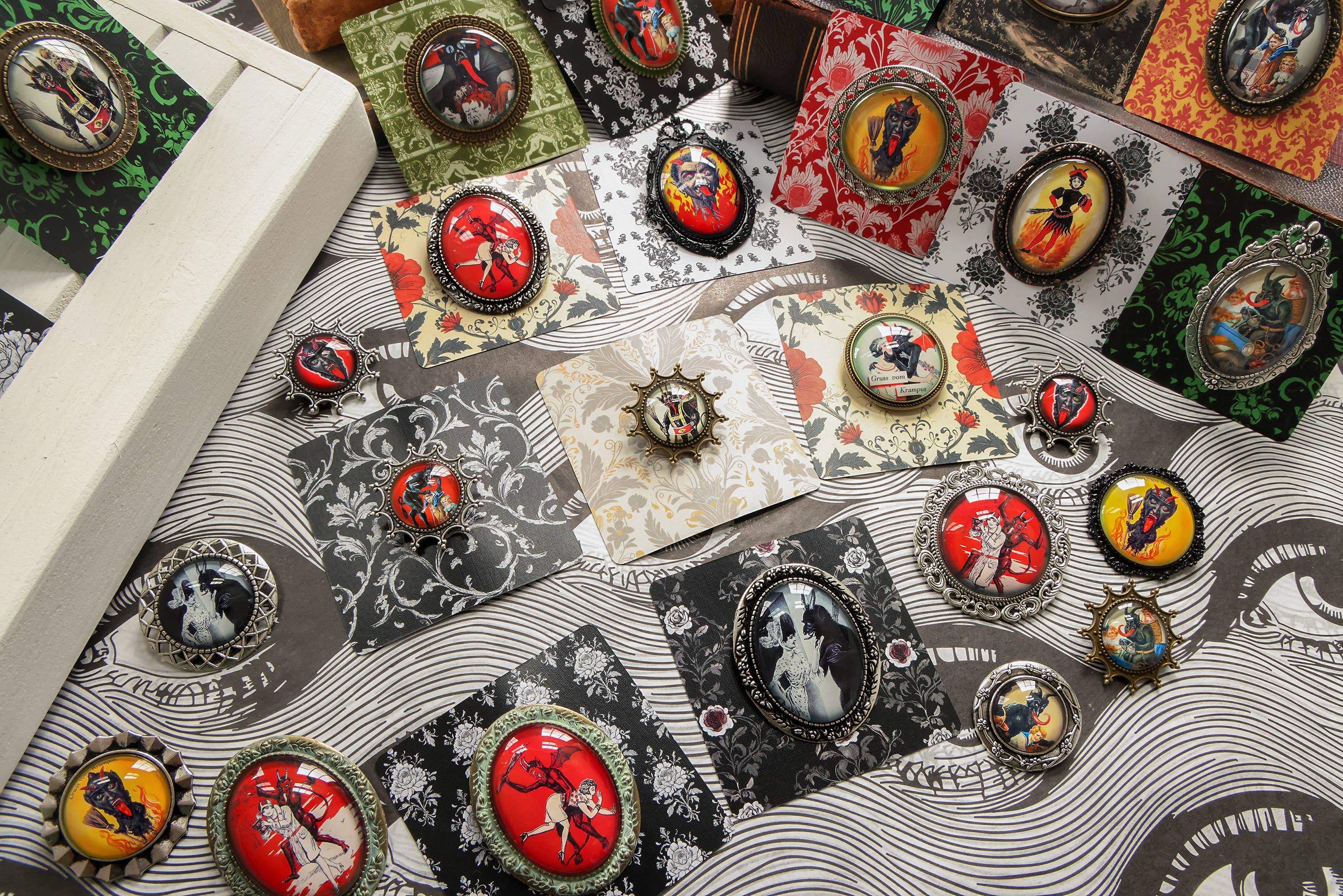 Asunder Bazaar - Wholesale Brooch - 20pc Krampus Brooches on Cards16