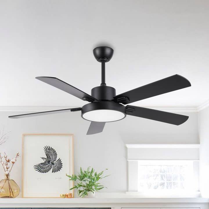 Ceiling Fan 54" Industrial Black 5-Blade with LED Light for wholesale by Brio Lighting