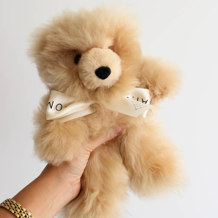 Urso de peluche de alta qualidade 12" | Urso de peluche em pelo de alpaca bege por atacado de Munai