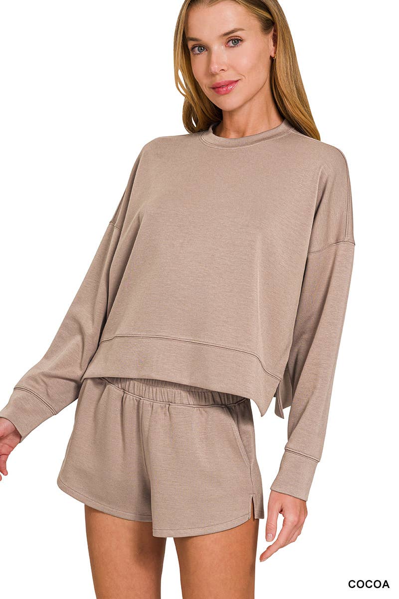 Vanilla Monkey – wholesale Mjukisset – Dam – Scuba långärmad sweatshirt och shorts set1