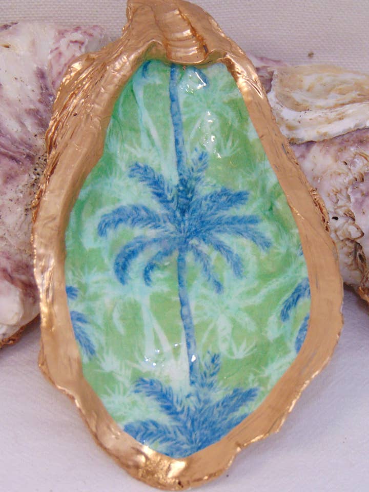 Cuenco de Concha de Ostra de Diseñador Palm Beach Coral Verde para venta al por mayor de Lowcountry Linens