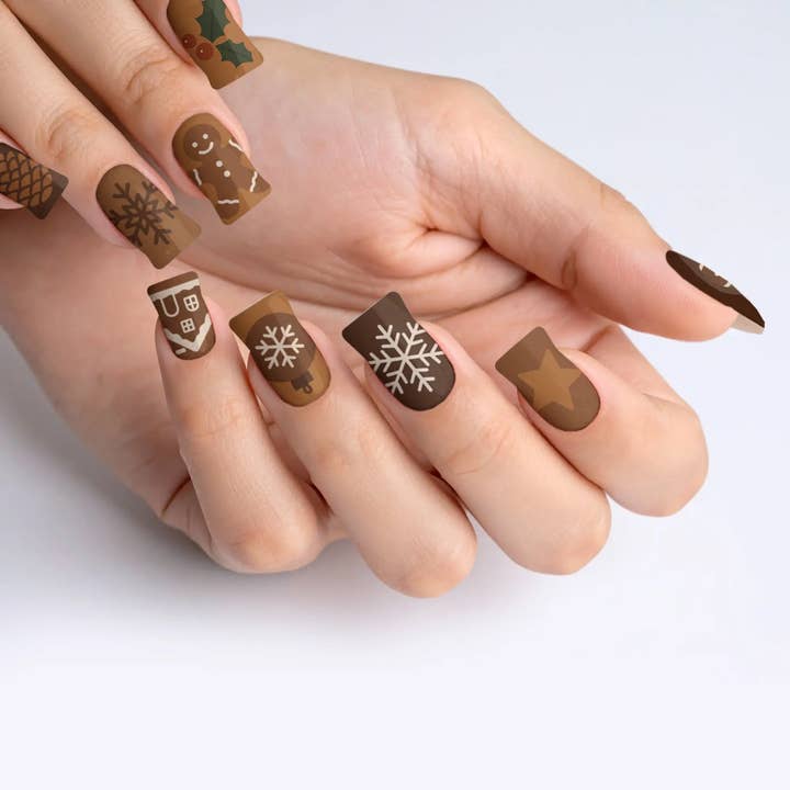 Unhas Postiças de Natal Castanhas com Brilho de Gengibre por atacado de FYNE BODY