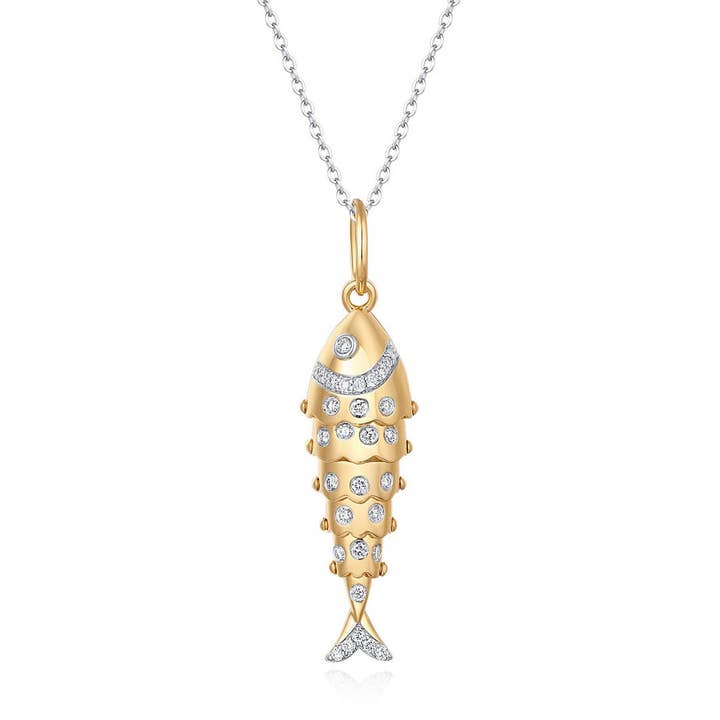 14K Guld Heldige Fisk Diamant Halskæde Vedhæng for engroshandel hos Izakov Fine Jewelry