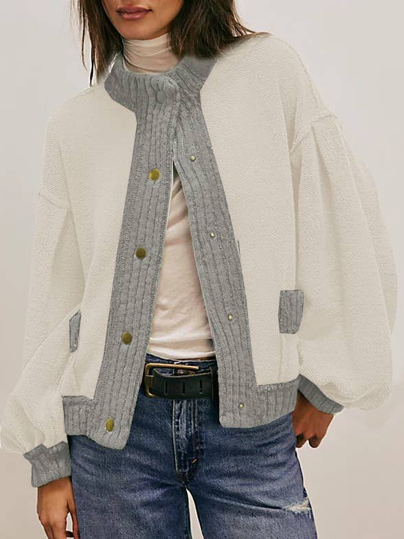 Rosa Clothing - Wholesale Cardigan - Women's - Cozy slouchy boxy drop-shoulder sleeves cardigan3