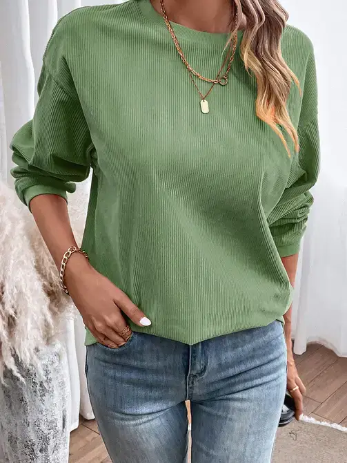 Lovesoft – wholesale Sweatshirt - Dam – Ljusgrå långärmad ribbad överdimensionerad tröja16