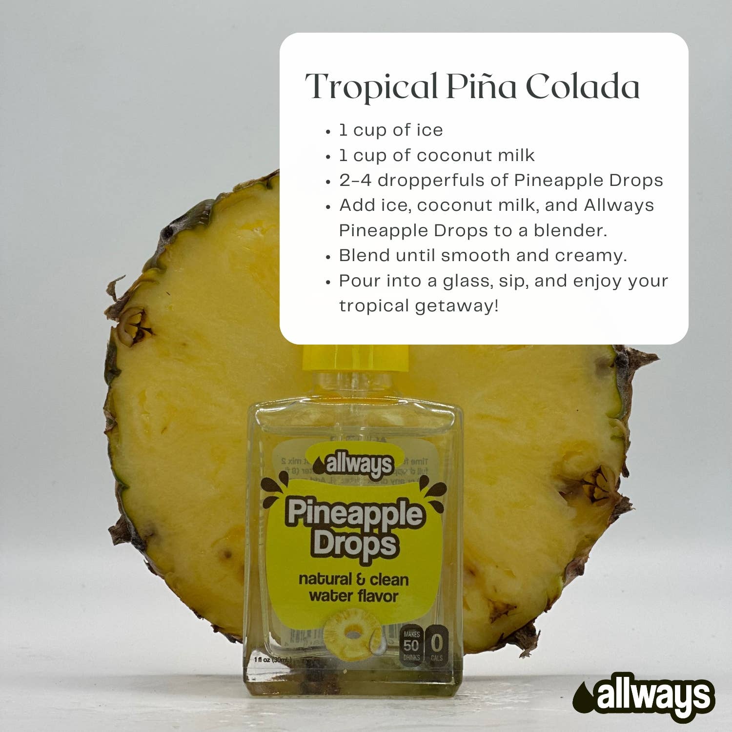 Allways Drops - Wholesale Flavoured syrup - Pineapple Water Drops, Natural Flavor, 1 oz, 50 Servings2