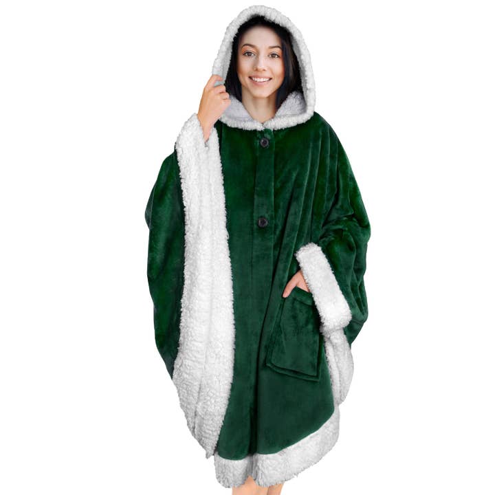 Pavilia - Wholesale Poncho - Women's - Angel Wrap Hoodie Sherpa Poncho Blanket4
