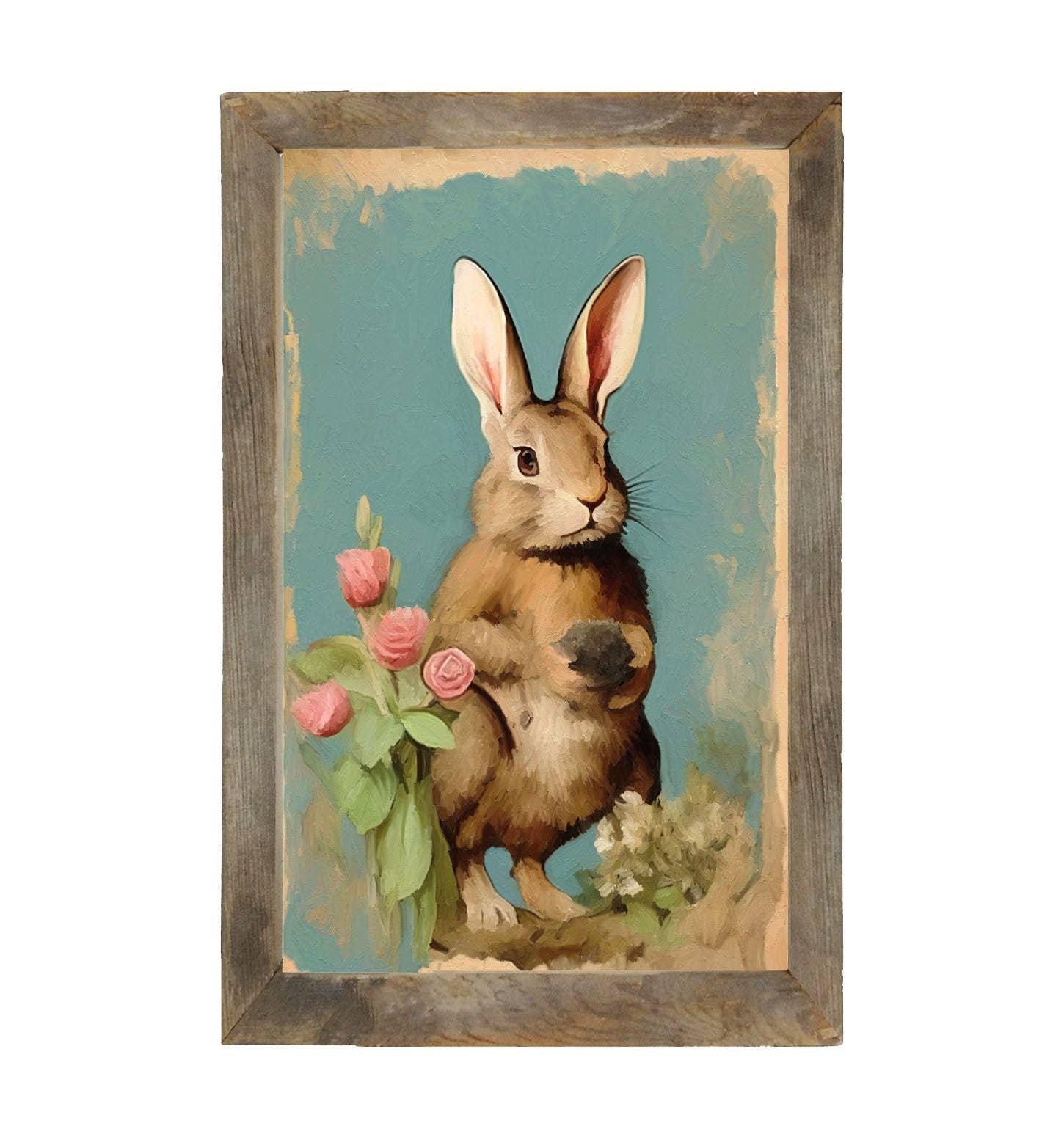 ginger blue - Wholesale Art Print - Pastel bunny with roses-Vertical Frame1