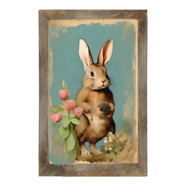 ginger blue - Wholesale Art Print - Pastel bunny with roses-Vertical Frame1