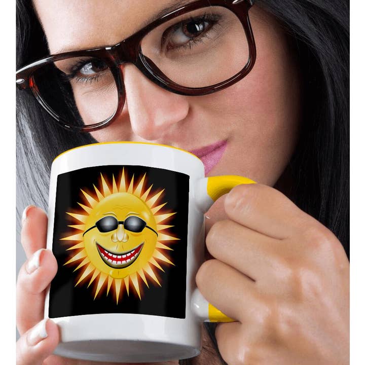 3dRose - Wholesale Coffee Mug - 3dRose, Smiling Sunshine a happy sunny face wearing sunglasses with a smile, Mug1