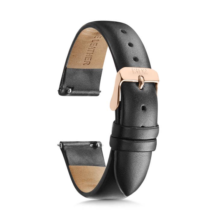 Zwarte dameshorlogeband, maten 14 mm, 16 mm, 18 mm, 20 mm, 22m voor wholesale door 1302 Watch Co.