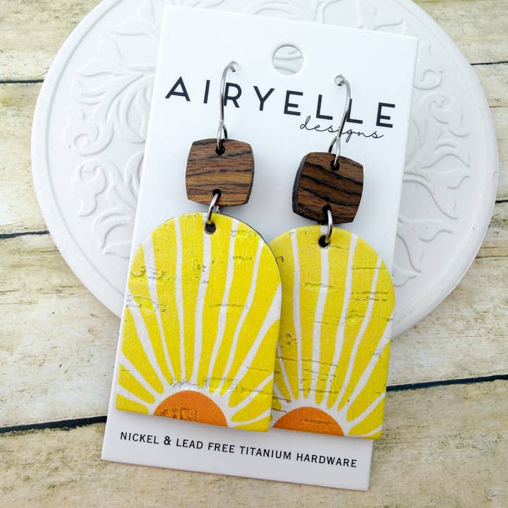 Golden Hour Cork + Leather Arch Earrings - Titanium for Sensitive Ears for wholesale by Airyelle Designs