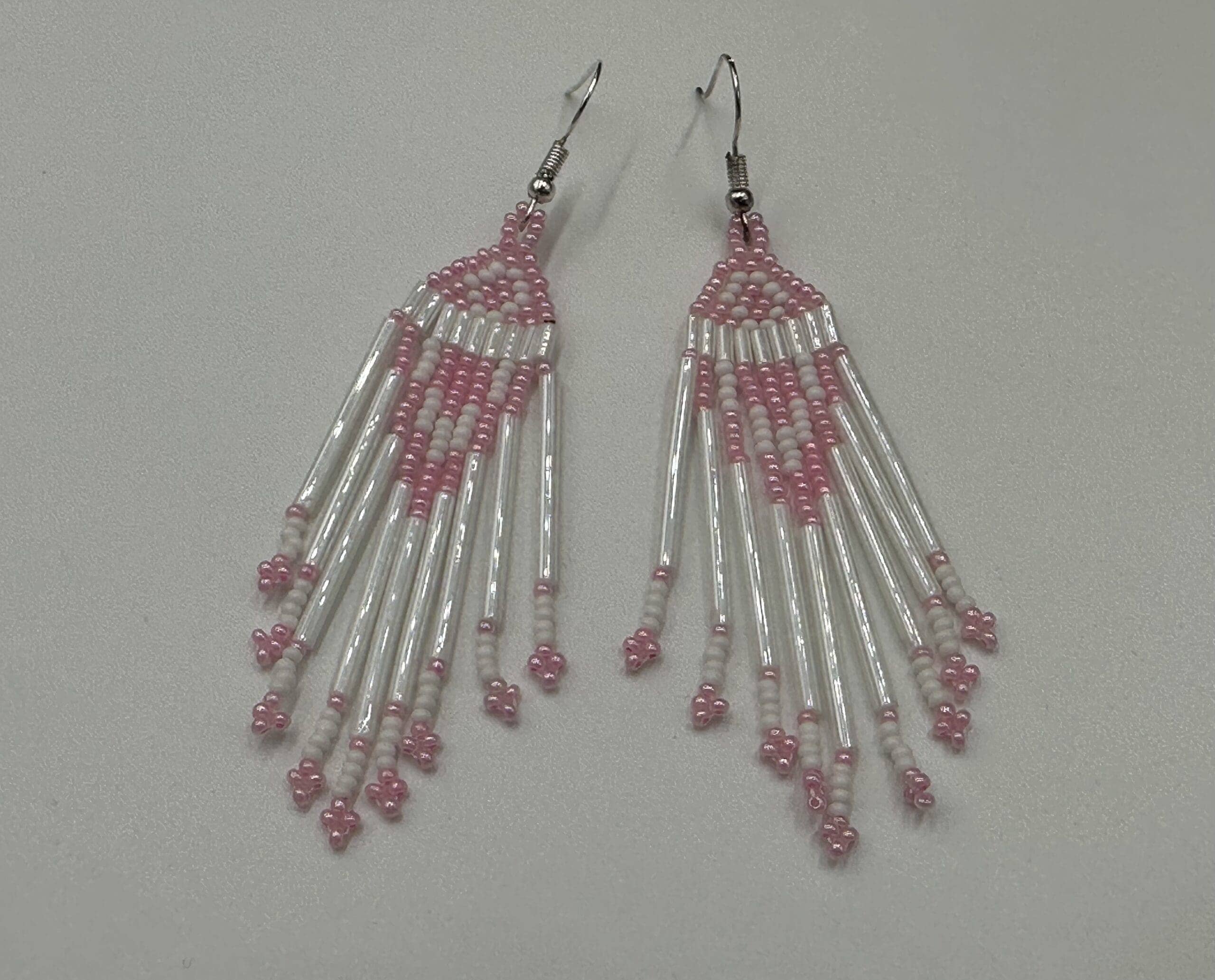 BEADS CORNER – wholesale Dangle earrings – Handmade White Pink Beaded Hook Earrings with Czech Seed Beads, Lightweight Design4