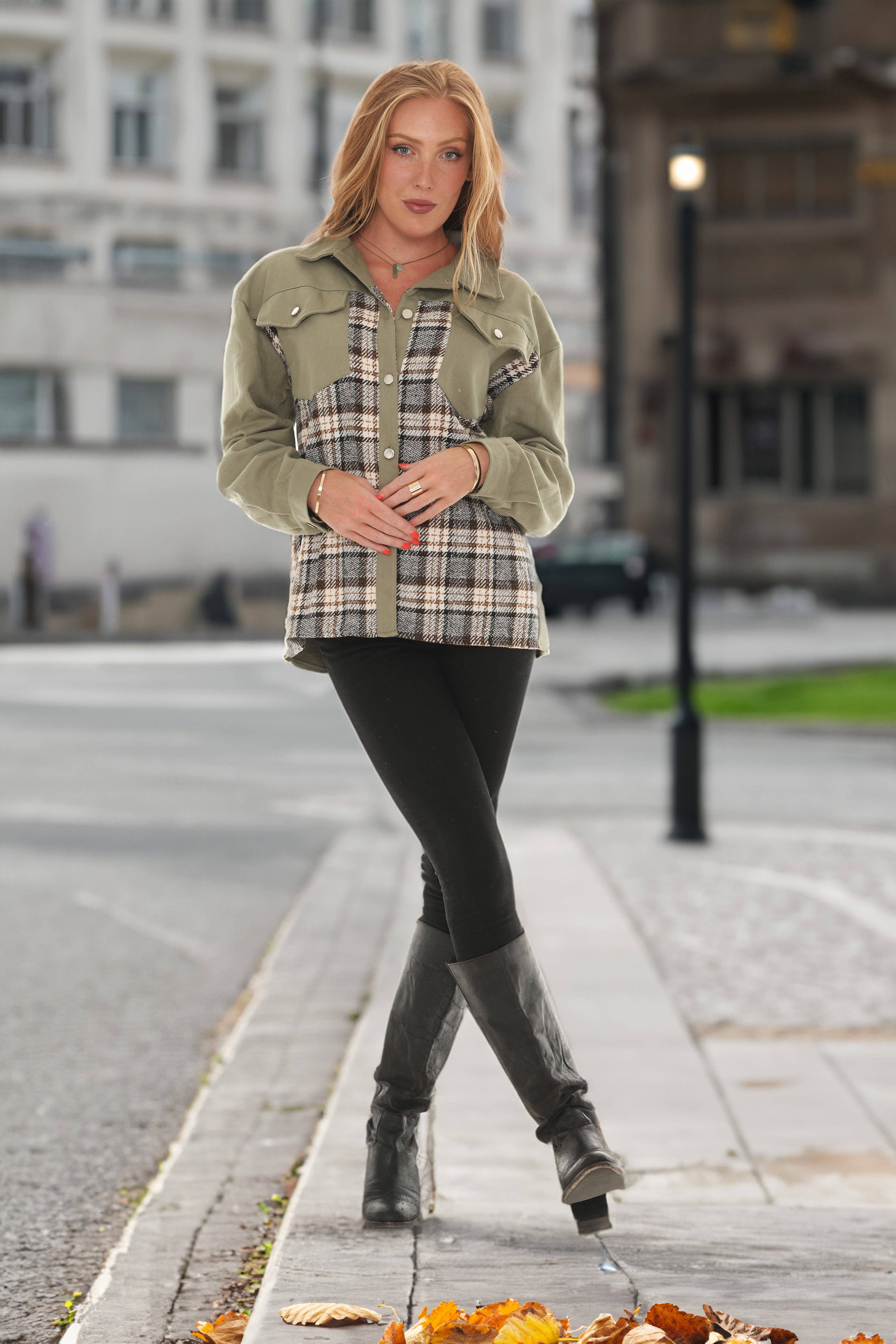 Shoreline Wear. INC - Vente Veste en jean – femme - Veste en jean avec insert à carreaux4