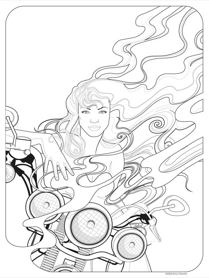 "Smoking Hot Bike" - Letter-Size Archival Coloring Sheet for wholesale by Echo Chernik