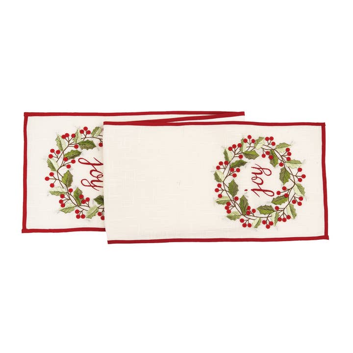 Christmas Joy Wreath Table Runner for wholesale by C&F Home