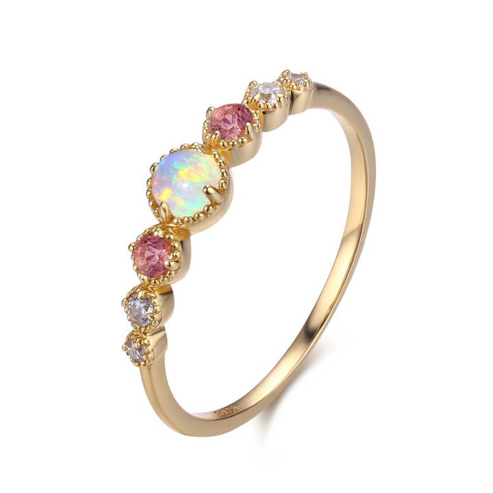 Azura Jewelry - Wholesale Band/Stacked Ring - Divinity Opal Tourmaline Ring (Yellow Gold)