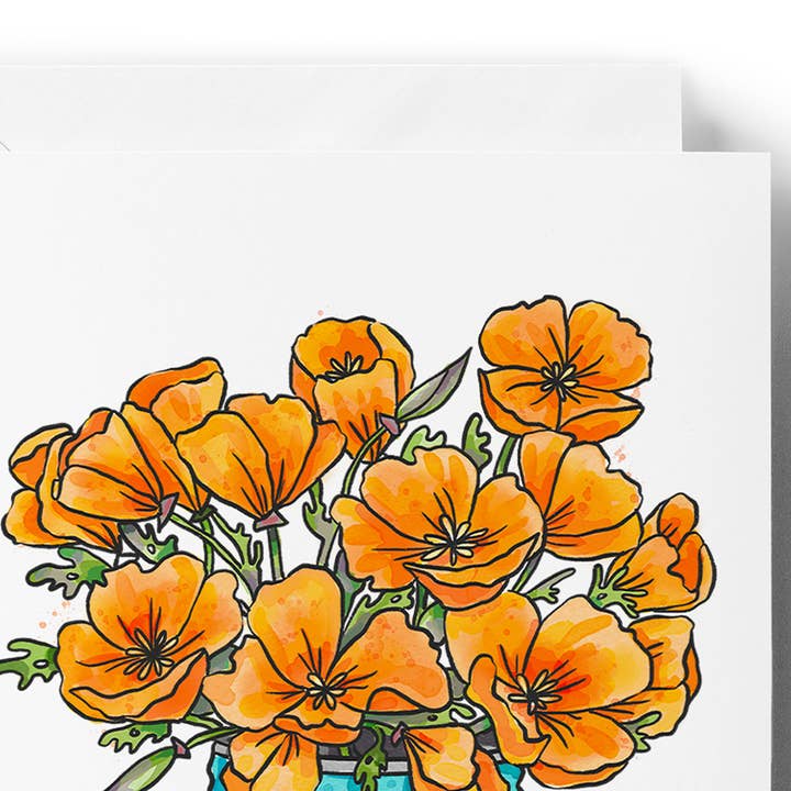 Brenna Daugherty Illustration - Wholesale Everyday Greeting Card - California Poppy Bouquet Card - Boxed Set of 6