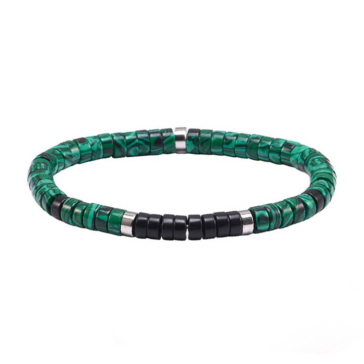 Pulseira de contas pretas e malacita por atacado de SIXTY STONES