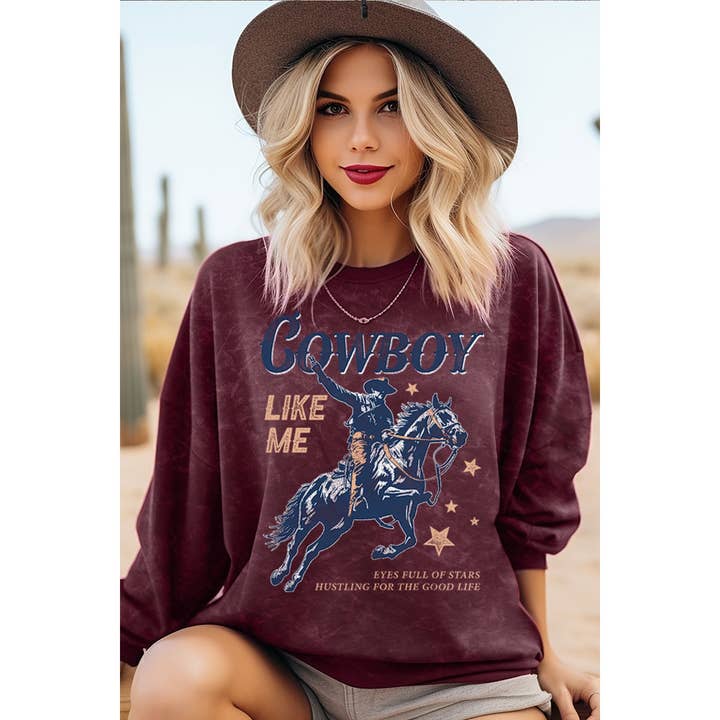 HRTandLUV - Wholesale Graphic Sweatshirt - Women's - COWBOY LIKE ME MINERAL GRAPHIC SWEATWHIRTS