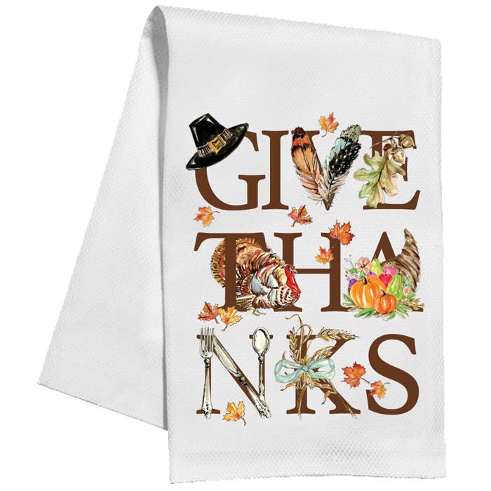 GEVEN DANK Herfst Thanksgiving Pictogrammen Keukendoek voor wholesale door RosanneBeck Collections