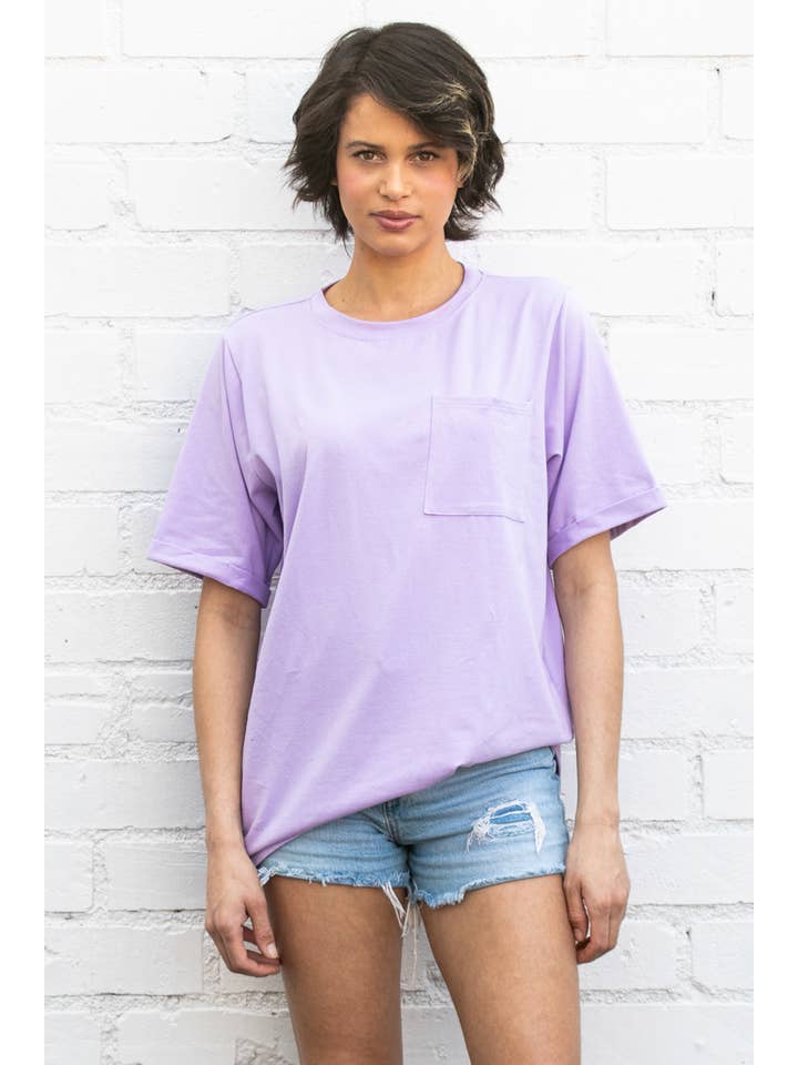 Elloh Collection – wholesale T-shirt – women's – Round Neck Boyfriend Fit Cotton T-Shirt with Front Pocket19