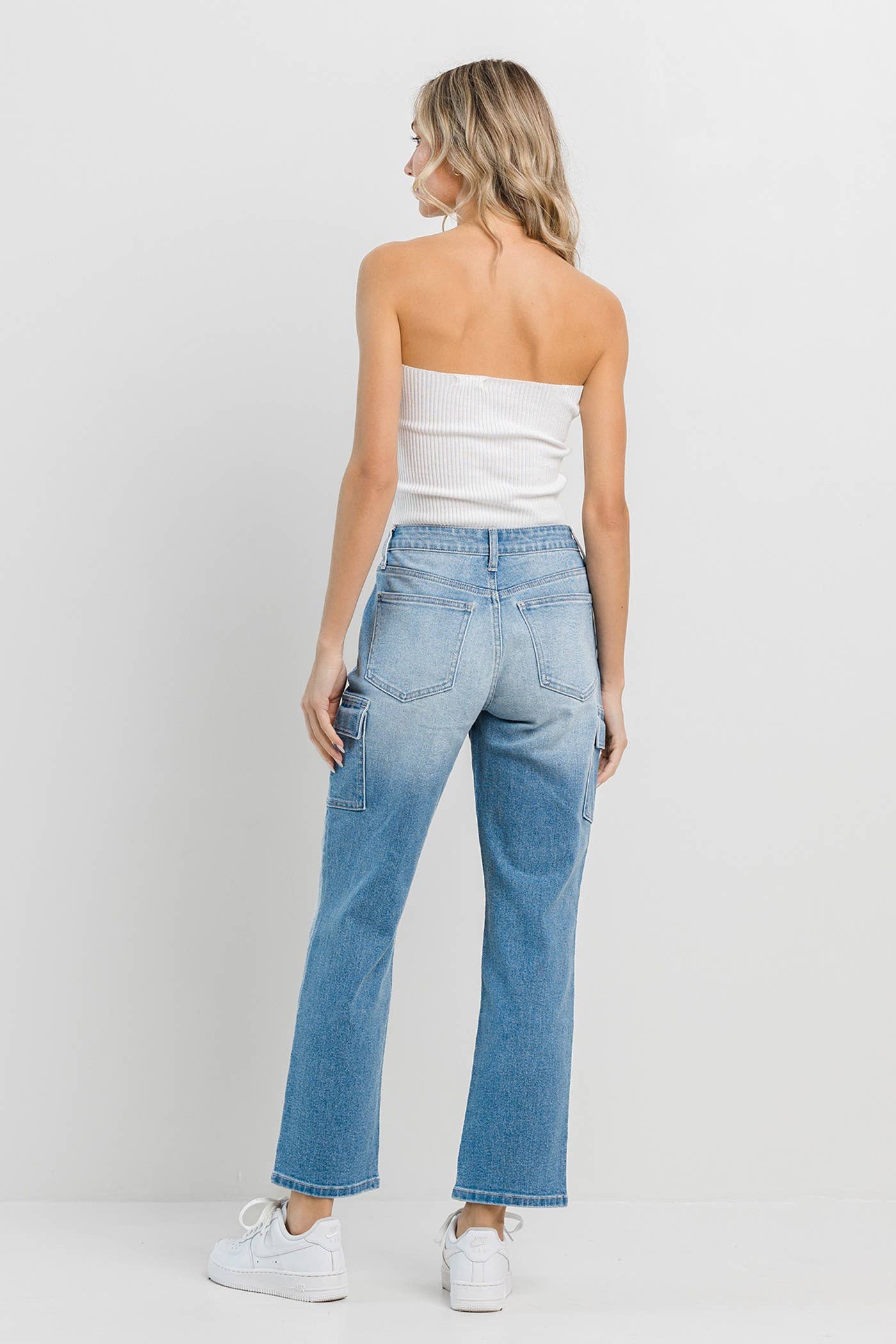 Light Denim Straight Jeans with Cargo Pockets for wholesale on Faire2