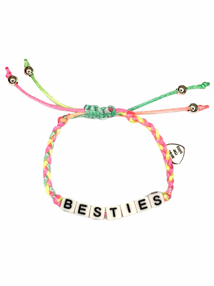 Besties (Pastel Neon) Adjustable Braided Rainbow Bracelet for wholesale by Bead Me Silly