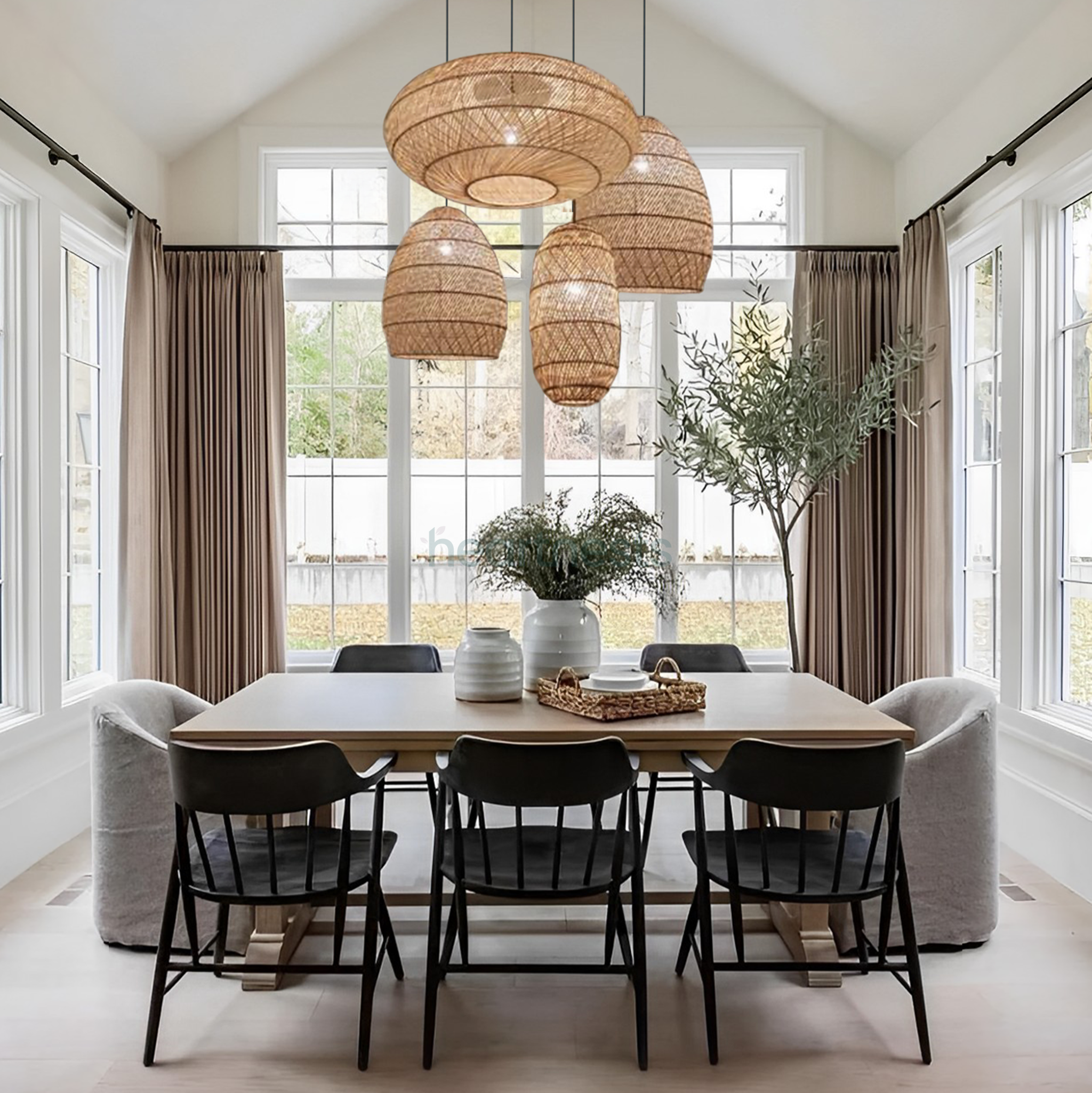 heartnests - Vendita all'ingrosso Lampadario/lampada a sospensione - Set di lampade a sospensione in vimini HK per casa di soggiorno - Una splendida miscela di bellezza naturale1