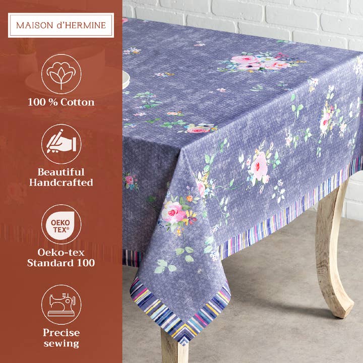 Maison d'Hermine - Wholesale Tablecloth - Sweet Rose Lavender - Country Garden 100% Cotton Tablecloth