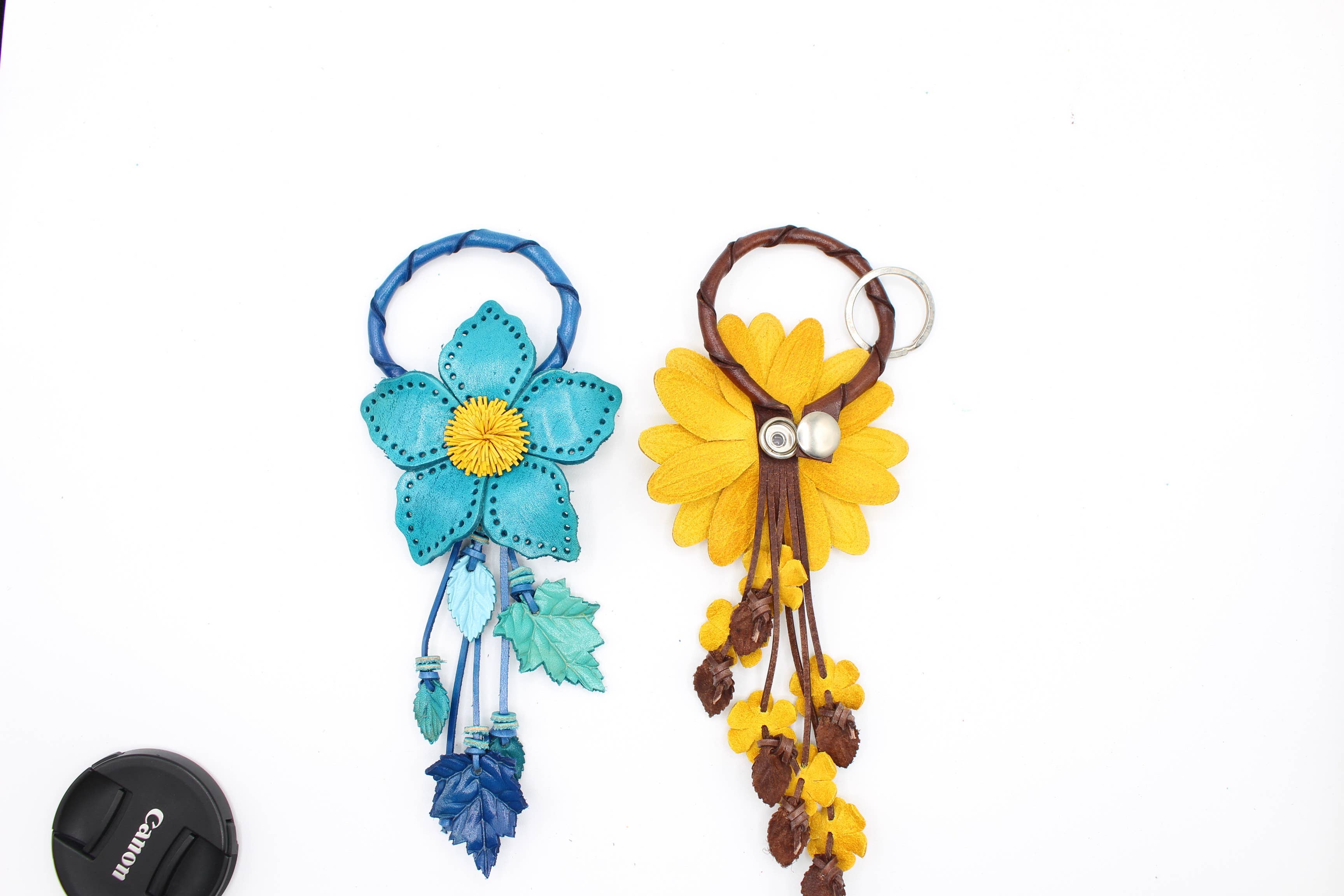 Sunflower Handmade leather inc - Wholesale Keychain - Women's - large leather flower  keychain bag charm key purse3