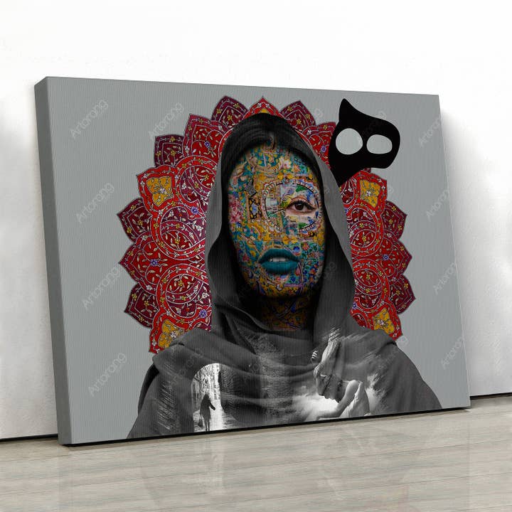 Pige og persisk flise ansigt, rektangel Version | Mellemøstlige Samtidskunst | Persisk kunst | Arabisk kunst | islamisk kunst | Persisk gave for engroshandel hos Artorang