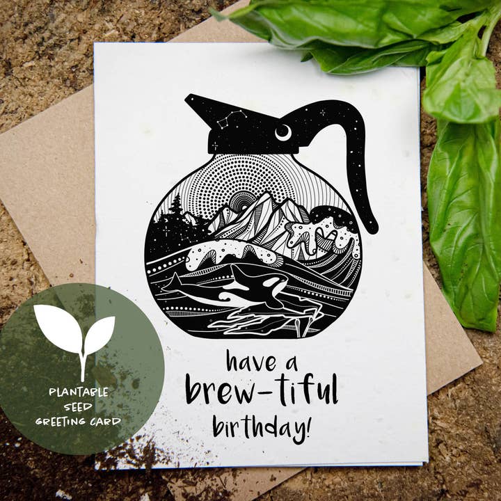 Brew-tiful fødselsdag, plantbart frølykønskningskort for engroshandel hos Mountain Mornings