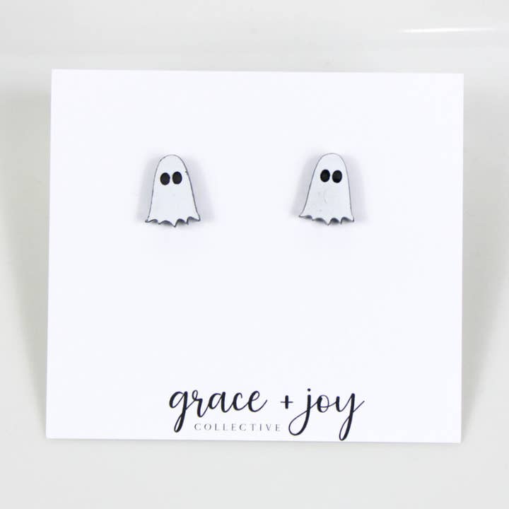 Pendiente de Estudio Fantasma Blanco, Pendientes de Acrílico Halloween para venta al por mayor de Grace + Joy Collective