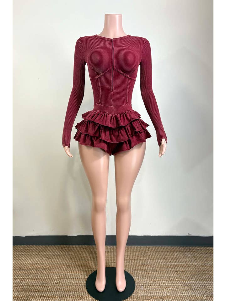 Dalia Studio - Wholesale Romper - Women's - MINERAL WASH ZIP UP TIERED BOTTOM ROMPER7