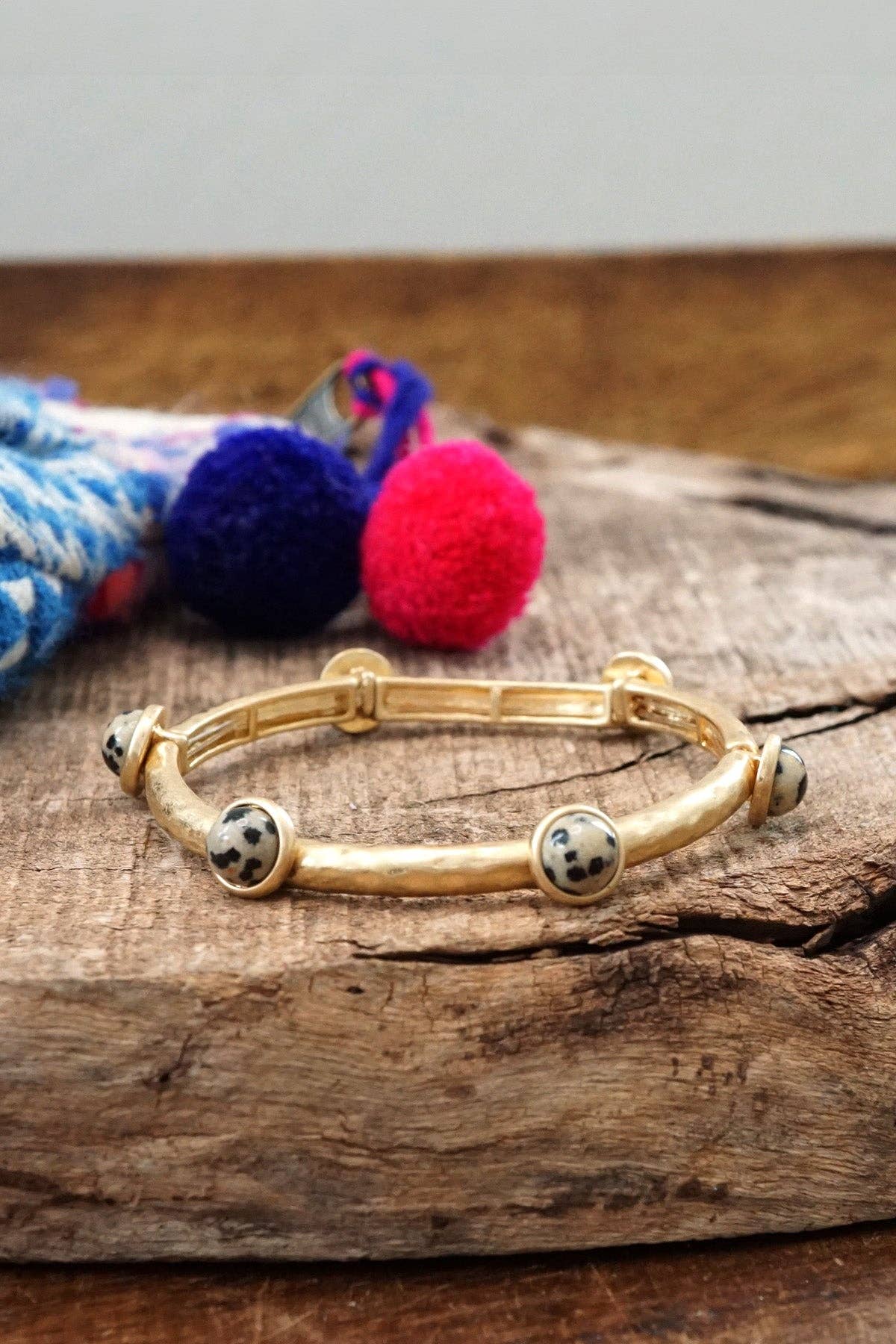 PennyLine inc - Wholesale Bangle Bracelet - Jeweled Golden Bangle with semi precious stone dots18