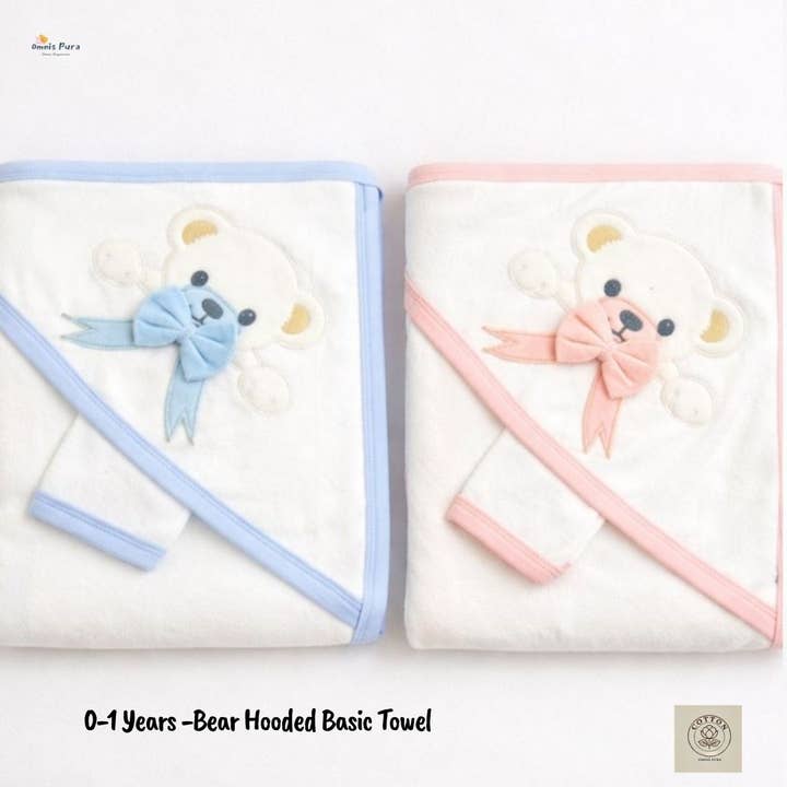 Bow Bear Hooded Baby Towel for wholesale by Omnis Pura